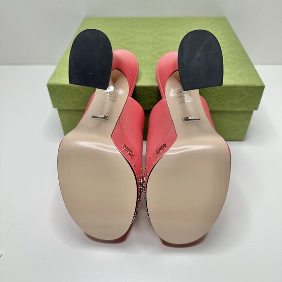 Gucci Janaya Studded GG 39.5/US 9 Platform Sandals Rhodamine Pink Spool Heel NIB - Picture 10 of 11